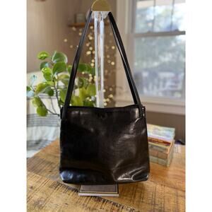 Vintage Monsac Black smooth Leather Double Handle Shoulder handbag Excellent